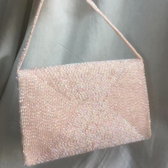 Baby pink hand beaded Richere Bag, Old Hollywood, Eveningdress, Formalwear - Picture 3 of 4